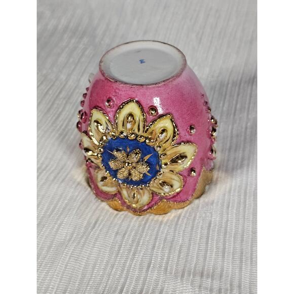 Vintage Ornate Pink & Gold Porcelain Demitasse Cup Hand-Painted Floral Design! - Picture 3 of 10